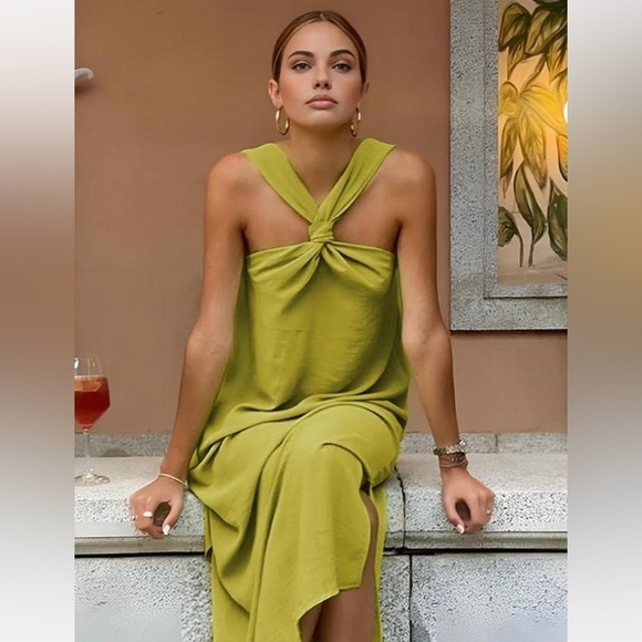 Commense Dresses & Skirts - Commense Sold Out!!! 
*NWT Cross Halter Split Long Dress 
Green Chartreuse